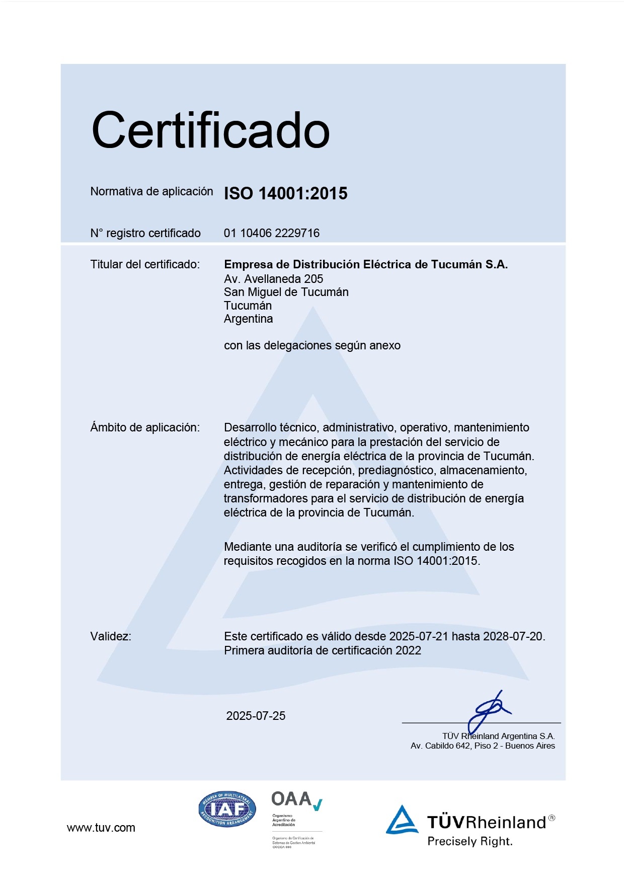 certificado de calidad