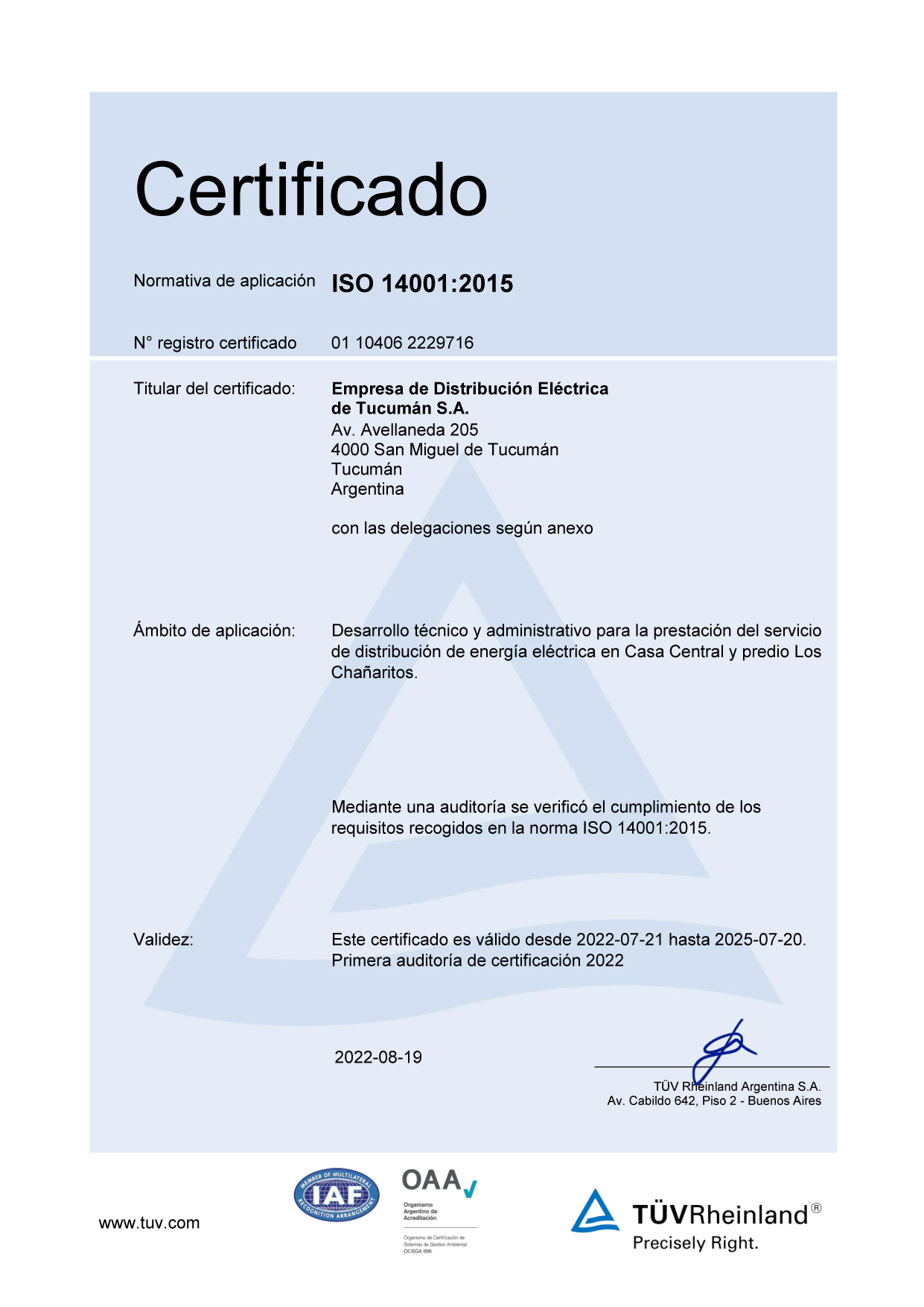 certificado de calidad